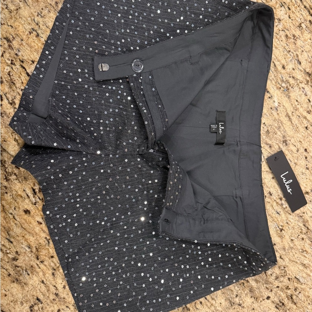 Caria Dark Grey Sequin Mid-Rise Micro Shorts - Picture 4 of 6